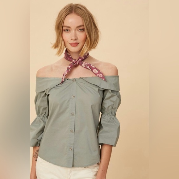 Off-Shoulder Green Women's Top - Picture 1 of 5